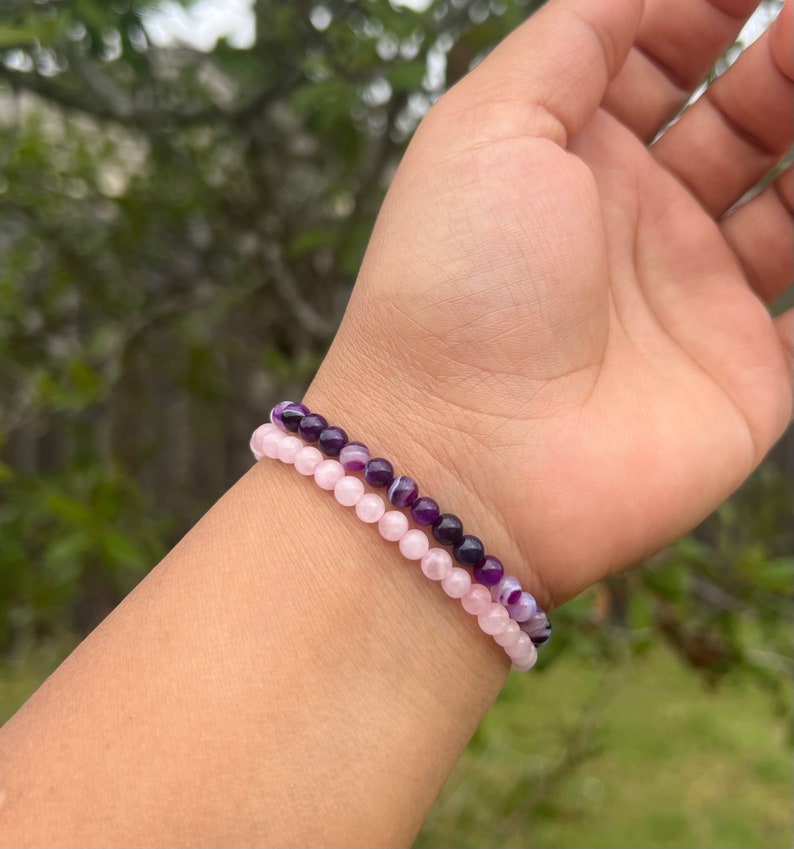 Rose Quartz Bracelet, 4mm Rose Quartz Jewelry, Heal Crystal Bracelet, Healing Beaded Bracelet, Protection Bead Bracelet, Heal Bracelet image 4