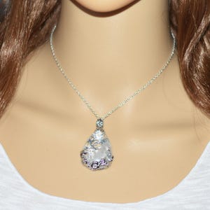 Natural Clear Quartz Pendant Necklace, Silver Gemstone Jewelry, Gift for Her