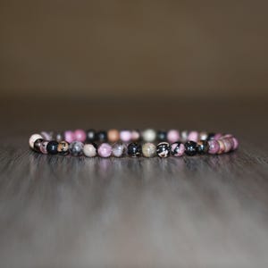 4mm Rhodonite Bracelet, Natural Gemstone, Positive Energy image 2