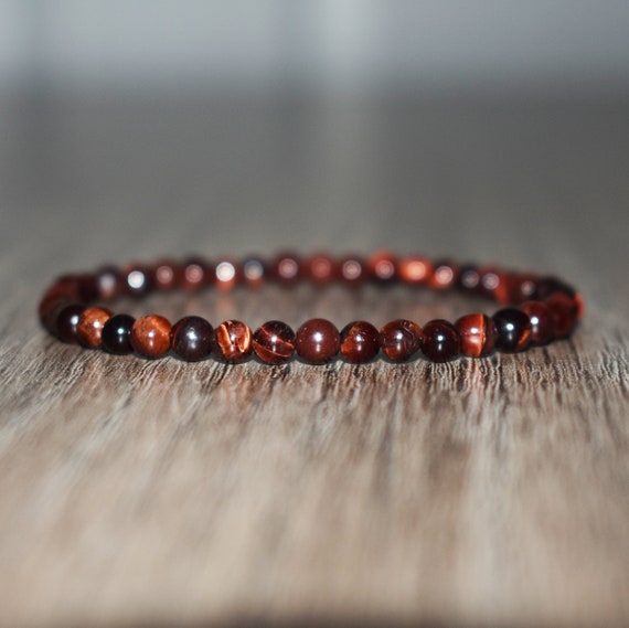 Elastic Bracelet With Natural Stones Red Tiger Eye Stone 