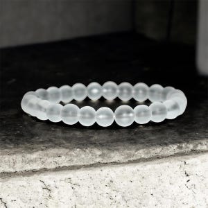 8mm Matte Clear Quartz Bracelet, Crown Chakra, Good Luck