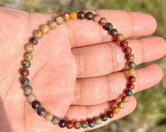 4mm Picasso Jasper Bracelet, Natural Crystal Bead Bracelet