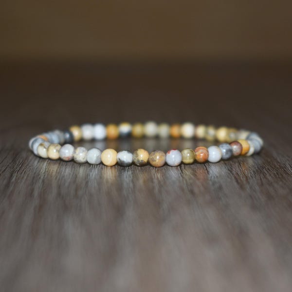 4mm Bamboo Leaf Agate Bracelet, Beaded Stretch Bracelet, Positivity Jewelry