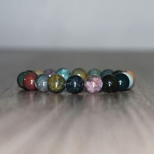 10mm Indian Agate Beaded Bracelet – Unisex Natural Gemstone Jewelry, Chakra Stretch Fit