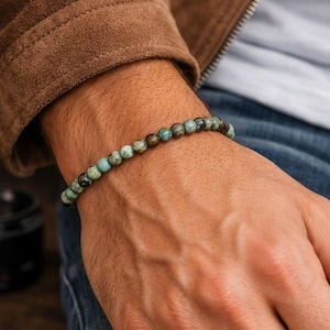 4mm African Turquoise Jasper Bracelet, Personal Growth Gemstone Jewelry, Dainty Beaded Gift Men Women image 11