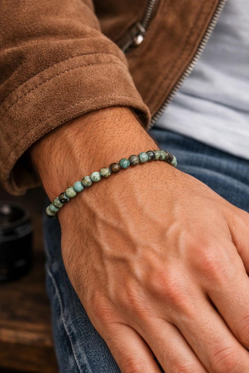 4mm African Turquoise Jasper Bracelet, Personal Growth Gemstone Jewelry, Dainty Beaded Gift Men Women image 11