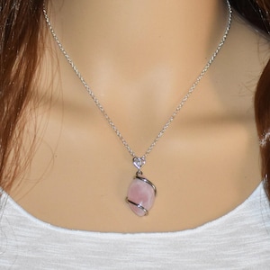 Rose Quartz Necklace, Sterling Silver Crystal Pendant, Minimalist Jewelry