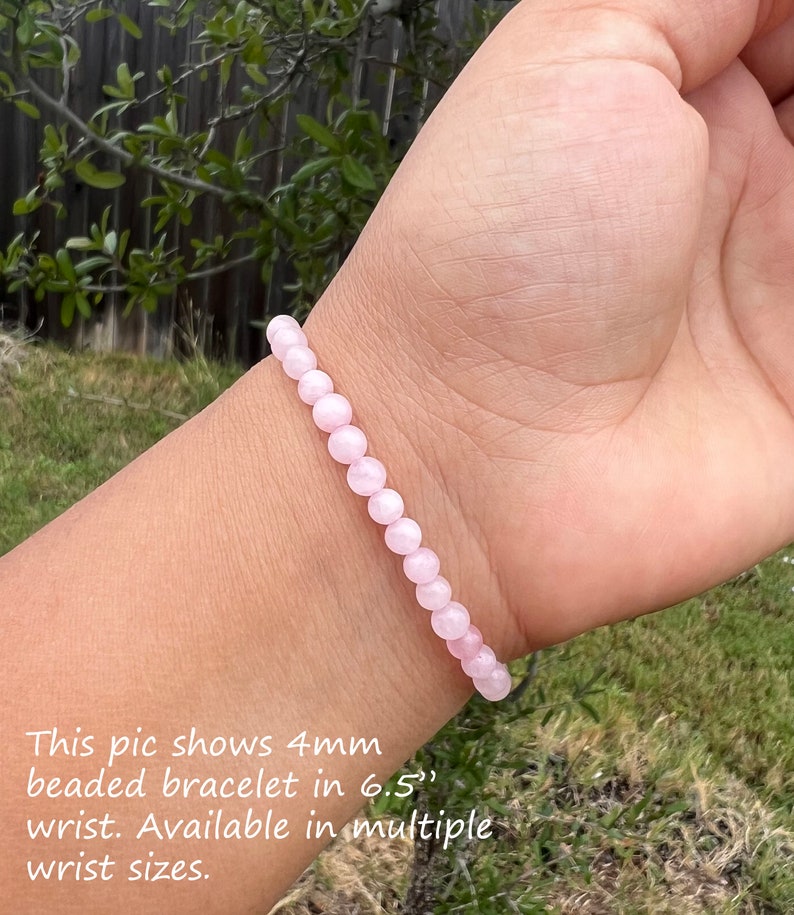 Rose Quartz Bracelet, 4mm Rose Quartz Jewelry, Heal Crystal Bracelet, Healing Beaded Bracelet, Protection Bead Bracelet, Heal Bracelet image 3