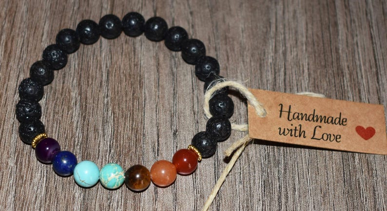 Bracelet en pierre de lave 7 chakras, diffuseur d'huiles essentielles, unisexe image 4
