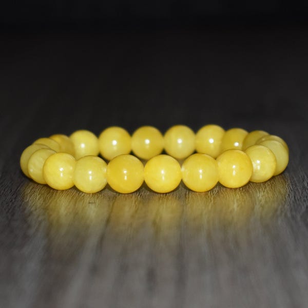 10mm Yellow Jade Bracelet, Natural Gemstone Beaded Bracelet