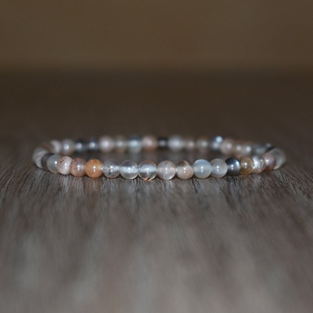 4mm Black Moonstone Bracelet, Beaded Bracelet for Men, Layering