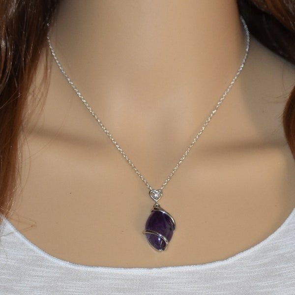 Amethyst Necklace, Amethyst Jewelry Heart, Healing Crystal Necklace, Earthy Necklace, Anxiety Necklace, Healing Necklace