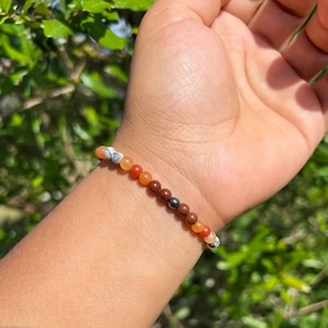 Dainty Beaded Bracelet 4mm – Unisex Gemstone Jewelry with Mahogany Obsidian, Hematite & Orange Aventurine