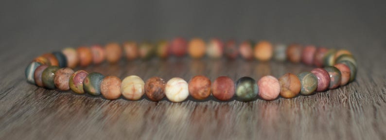 4mm Matte Picasso Jasper Bracelet • Minimal Unisex Stretch Beads • Custom Size image 11