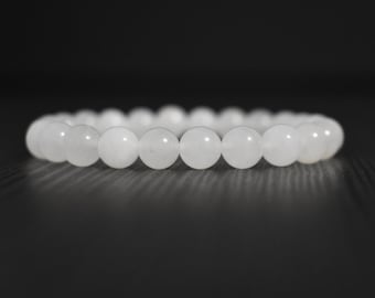 White Jade Bracelet, Beaded Gemstone Unisex Yoga Bracelet