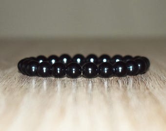 8mm Black Tourmaline Bracelet, Elastic Gemstone Beaded Bracelet