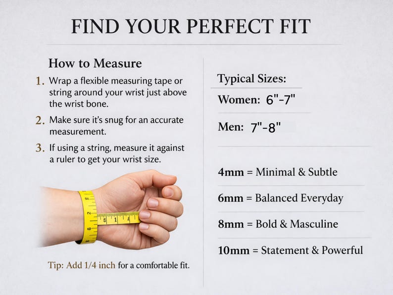 The image provides a guide on how to measure one's wrist to find the perfect fit, with a visual representation of a person's wrist and a yellow measuring tape.