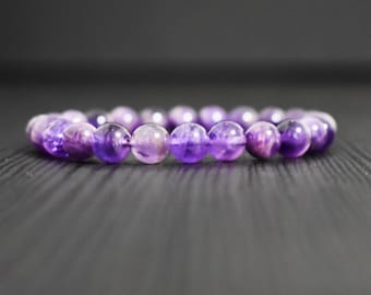 Amethyst Beaded Bracelet, 7 Chakra Wrist Mala, Gemstone Bracelet