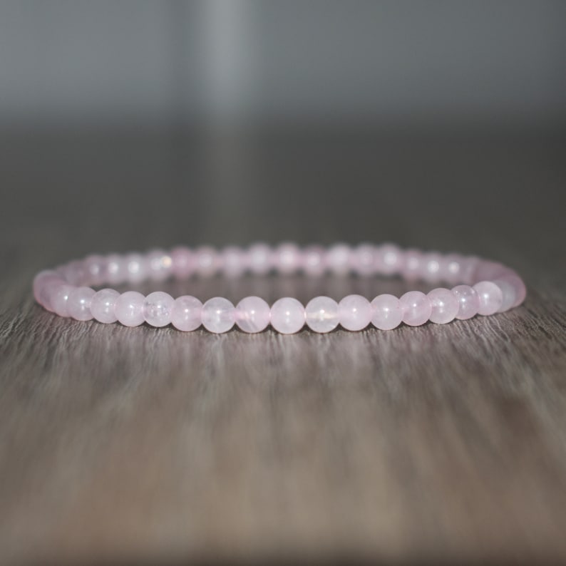 Rose Quartz Bracelet, 4mm Rose Quartz Jewelry, Heal Crystal Bracelet, Healing Beaded Bracelet, Protection Bead Bracelet, Heal Bracelet image 1