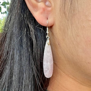 Rose Quartz Earrings, Pink Drop Earrings, Rose Quartz Jewelry, Women Dangle Earrings, Love Earrings, Natural Crystal Earrings, Gift for Her