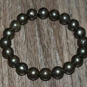 10mm Pyrite Bracelet, Natural Crystal Gemstone, Unisex Yoga Gift image 2