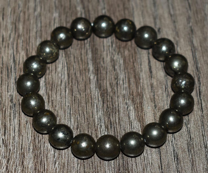 10mm Pyrite Bracelet, Natural Crystal Gemstone, Unisex Yoga Gift image 2