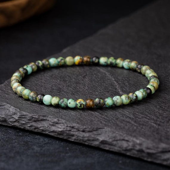 4mm African Turquoise Jasper Bracelet, Personal Growth Gemstone Jewelry, Dainty Beaded Gift Men Women