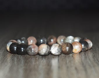 10mm Black Moonstone Bracelet, Beaded Crystal Jewelry, Yoga Bracelet