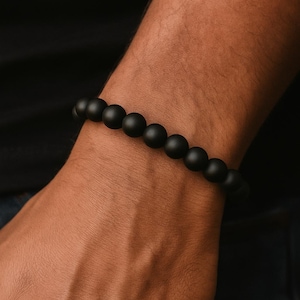 Matte Black Onyx Bracelet - Bold, Grounding Beaded Gemstone Bracelet for Him image 2