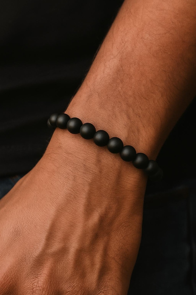 Matte Black Onyx Bracelet - Bold, Grounding Beaded Gemstone Bracelet for Him image 2
