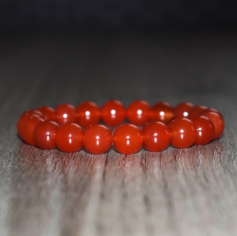 10mm Red Carnelian Bracelet, Natural Crystal Gemstone, Root Chakra Mala image 1