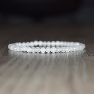 4mm White Jade Beaded Bracelet, Dainty Good Luck Charm