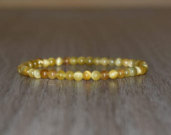 4mm Honey Tiger Eye Beaded Bracelet, Natural Stone Jewelry