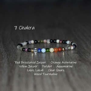 7 Chakra Bracelet for Woman, 4mm Tourmaline Bracelet, Dainty Bracelet for Her, Gemstone Chakra Jewelry, Chakra Stone Bracelet Gift for Woman