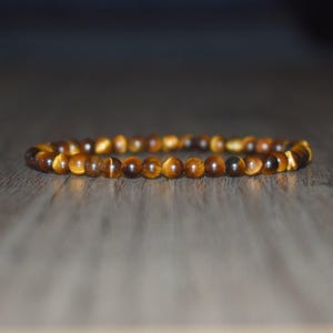 4mm Tiger Eye Bracelet • Natural Gemstone Jewelry • Everyday Gift for Men & Women