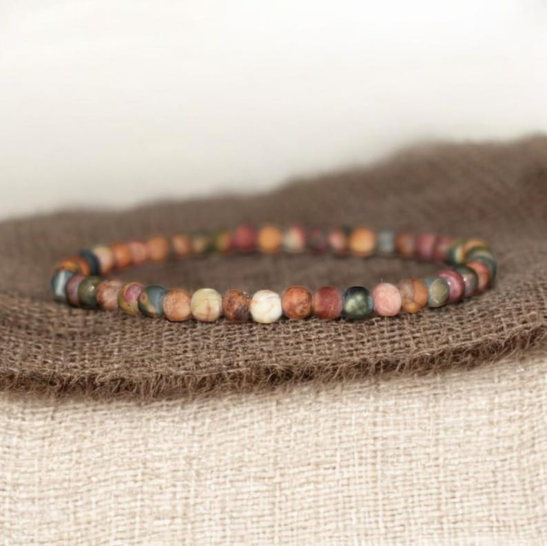 4mm Matte Picasso Jasper Bracelet • Minimal Unisex Stretch Beads • Custom Size image 9