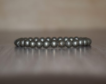 6mm Pyrite Beaded Bracelet, Positive Energy, Chakra Jewelry