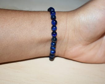 6mm Blue Tiger Eye Bracelet, Unisex Crystal Beaded Bracelet