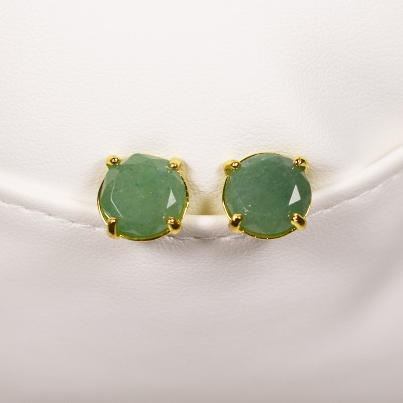 Natural Green Aventurine Earrings, Women Gift, Gemstone Earrings, Natural Stone Earrings, Women Jewelry, Stud Earrings, Gift for Her image 2