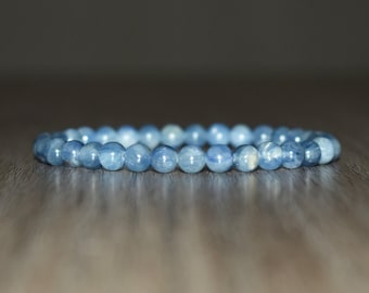 Bracelet 6 mm en cyanite bleue, perles de cristal naturelles, bijoux de méditation