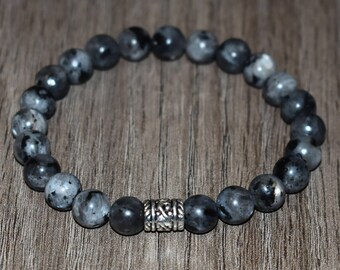 Bracelet en labradorite naturelle de 8 mm avec breloque en argent, perle de cristal de 8 mm