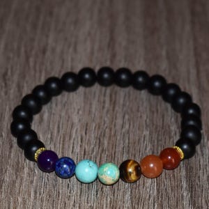 Black Onyx 7 Chakra Bracelet, Unisex Crystal Healing