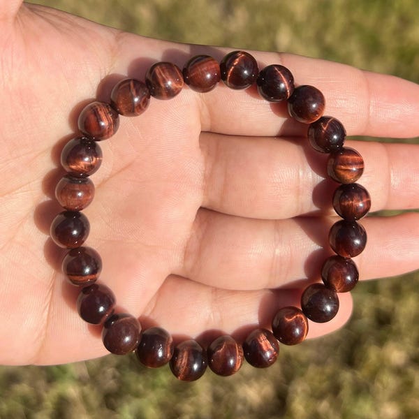 8mm Red Tiger Eye Beaded Bracelet – Women Men Gemstone Jewelry, Gift for Him & Her