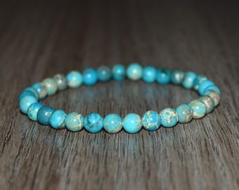 6mm Turquoise Sea Sediment Jasper Bracelet, Unisex Crystal Bracelet