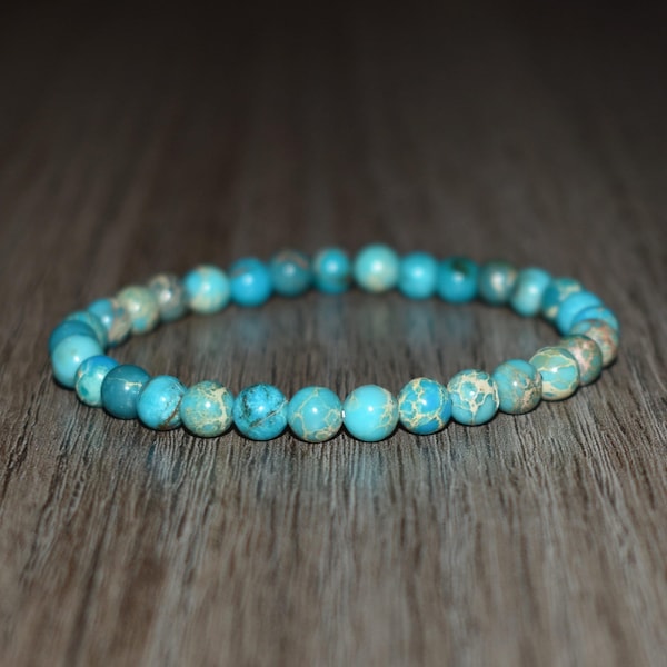 6mm Turquoise Sea Sediment Jasper Bracelet, Unisex Crystal Bracelet