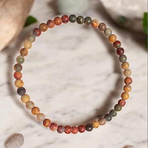 4mm Matte Picasso Jasper Bracelet • Minimal Unisex Stretch Beads • Custom Size image 2