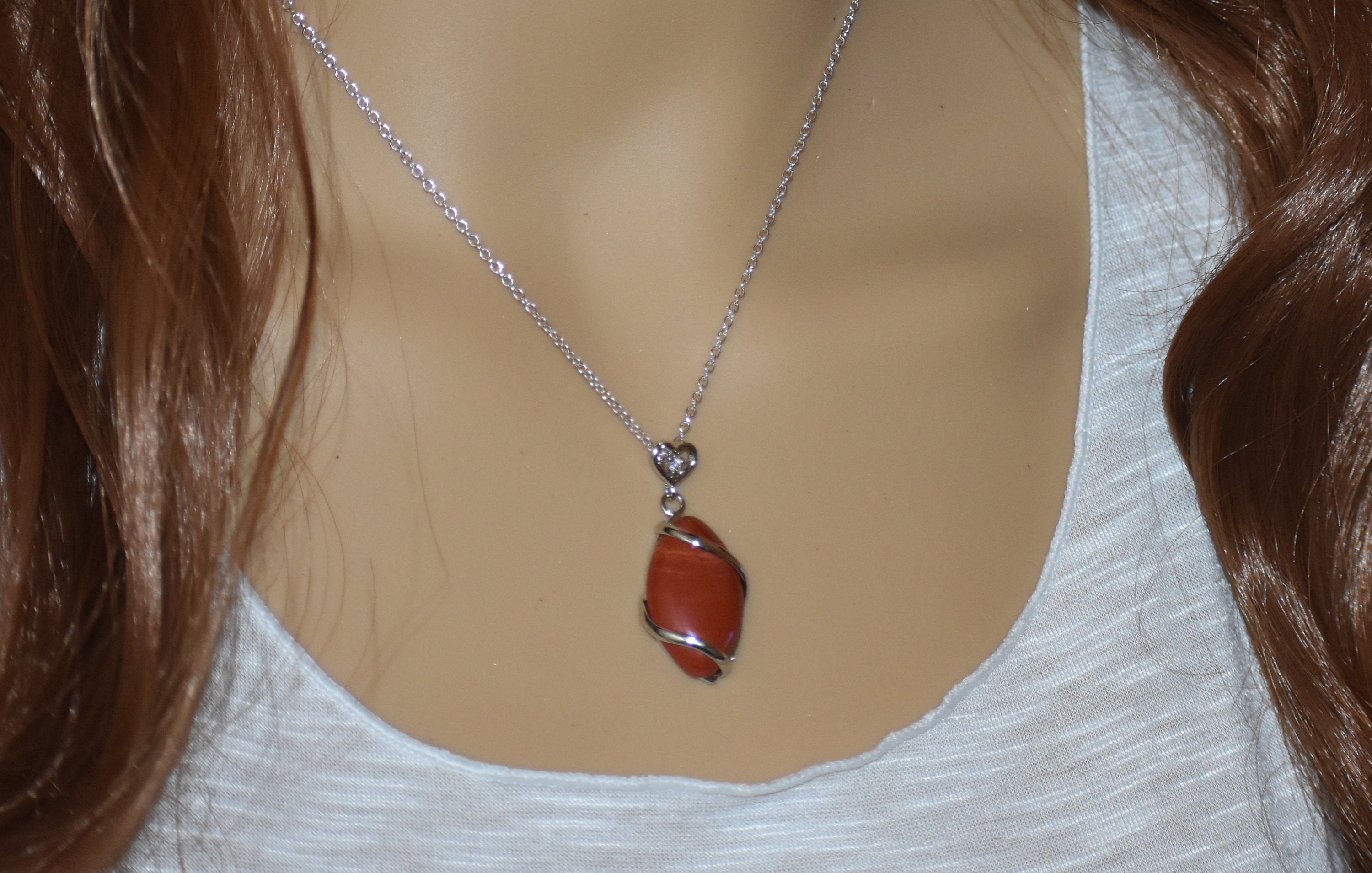 Red Creek Jasper Stone Pendant on Oxidized Copper Chain Necklace - Earthy Natural Gemstone Jewelry