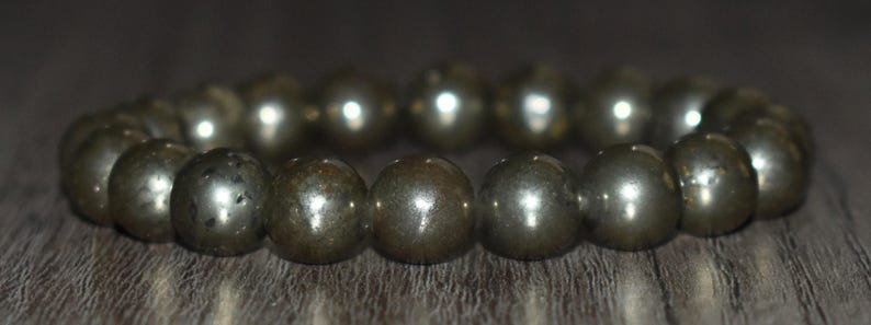 10mm Pyrite Bracelet, Natural Crystal Gemstone, Unisex Yoga Gift image 4