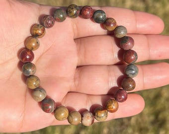 8mm Picasso Jasper Bracelet, Natural Stone Crystal Healing