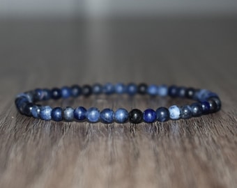 Matte Blue Sodalite Beaded Bracelet, Gemstone Jewelry